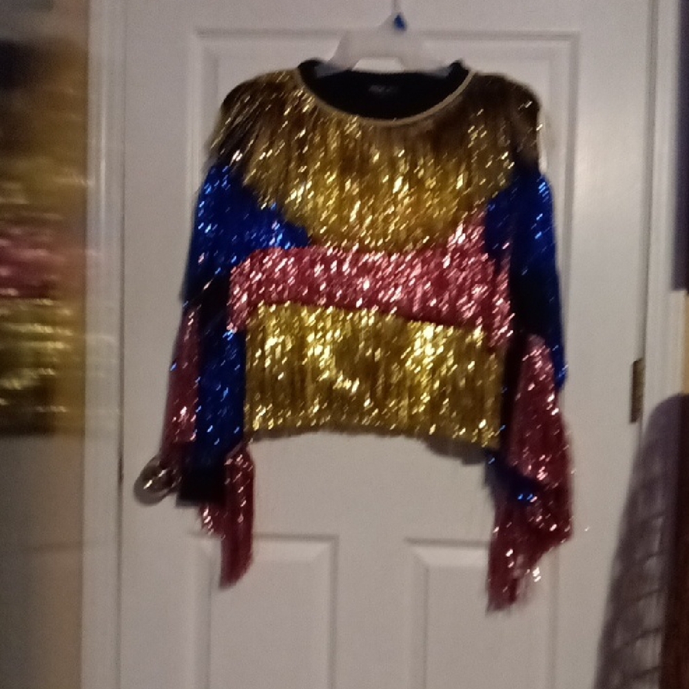 SHEIN Gold, Blue, and Pink Sequin Sweater